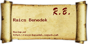 Raics Benedek névjegykártya
